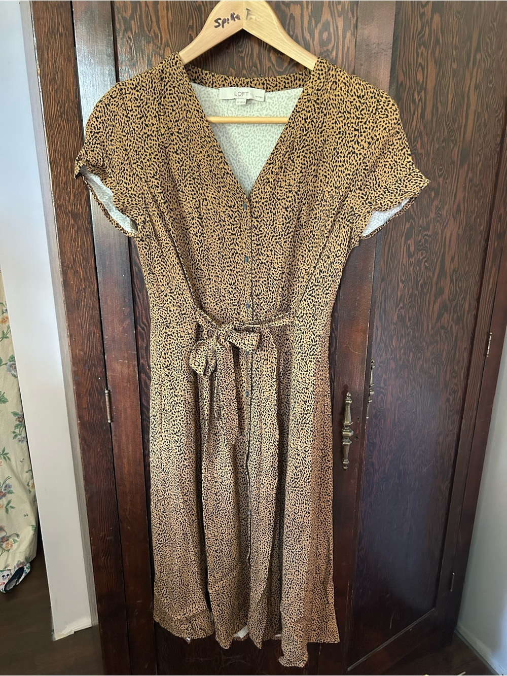 LOFT Animal Print Tie-Waist Button Midi Dress